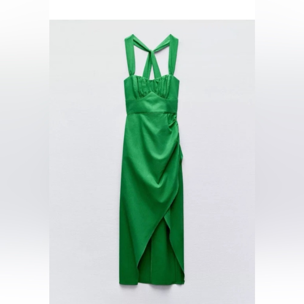 Zara linen blend draped wrap dress